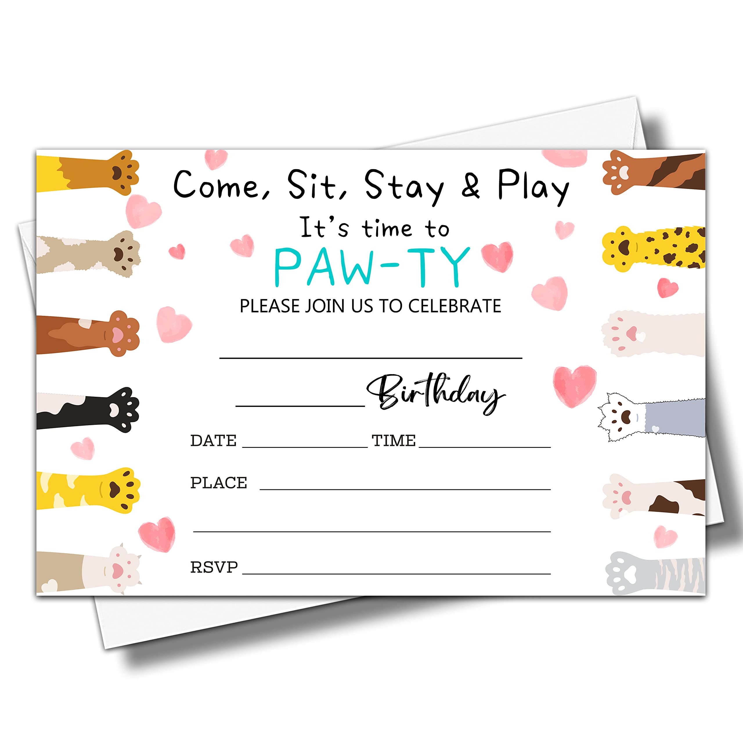 YSTEP Cat Birthday Party Invitations, 20 Invite Cards with Envelopes, 4"x6" Cat Kitty Pawty Birthday Party Invites - A27