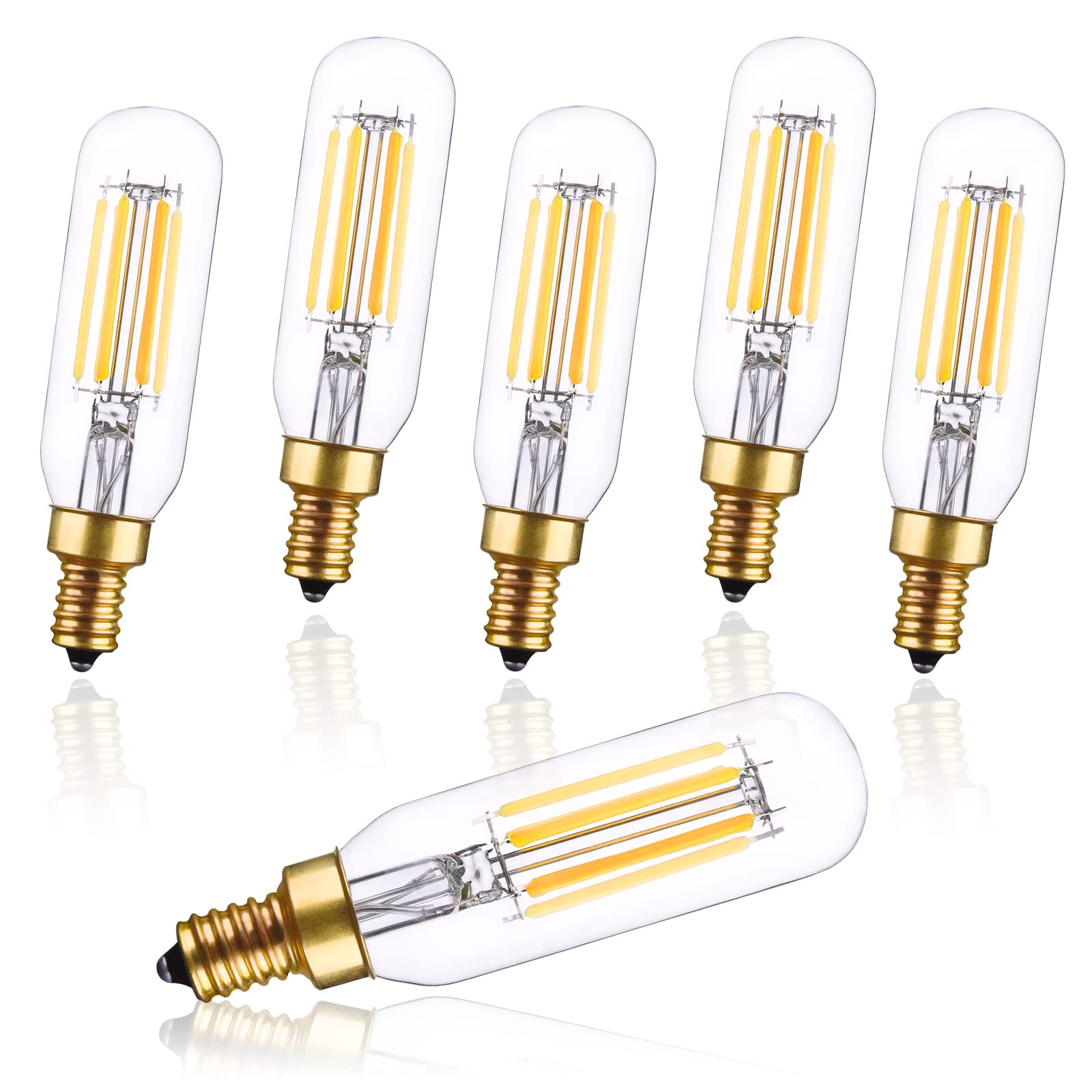 CREATE BRIGHT T6 LED Bulb Dimmable Light Bulbs E12 T25 Clear Glass Tubular Edison Candle Bulb for Ceiling Fan,Pendant,Wall Sconces,Chandeliers,6W,4000K,Pack of 6