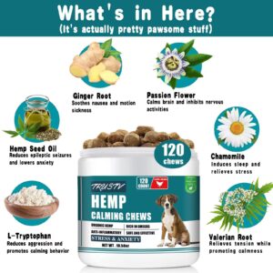 Hemp Calming Chews for Dogs - All-Natural Soothing Snacks for Stress & Dog Anxiety Relief, Dog Melatonin Calming Treats - Helps Aid with Thunderstorms, Separation, Stress Relief & Barking(120 Chews)