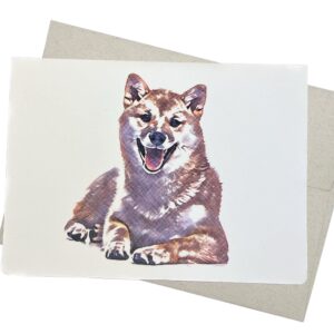 groomers margins shiba inu card (5x7 inch and blank inside) for birthday, dog thinking of you, shiba inu thank you note - 40