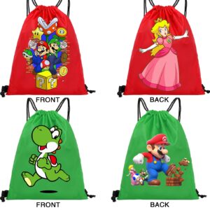 Hbavfihnbg Super Bros Party Bags Favors, Super Bros Party Gift Goody Bags Drawstring Bags For Super Bros Theme Kids Birthday Party Supplies Decorations Set of 12(4 Designs)