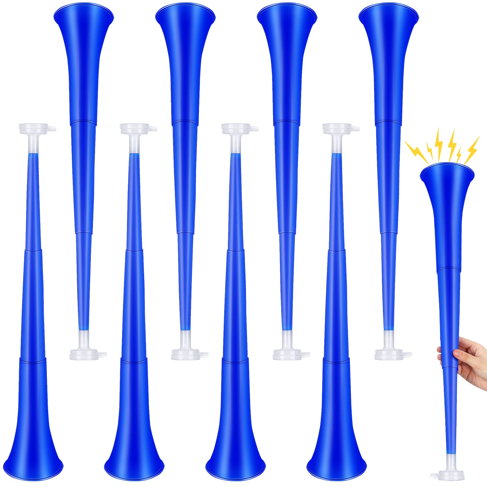 Honoson 8 Pieces Collapsible Stadium Horn 24 Inch Plastic Trumpet Vuvuzela Horn Blow Horn Noisemakers for Sporting Events Graduation Games School Sports Party Supplies Favors Accessories (Blue)