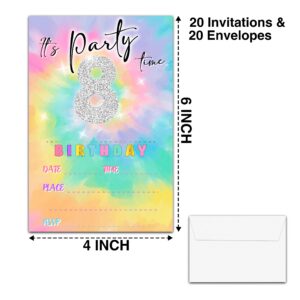 YSTEP Tie Dye 8th Birthday Party Invitations, 20 Invite Cards with Envelopes, 4"x6" It's Party Time Birthday Party Invites - A21