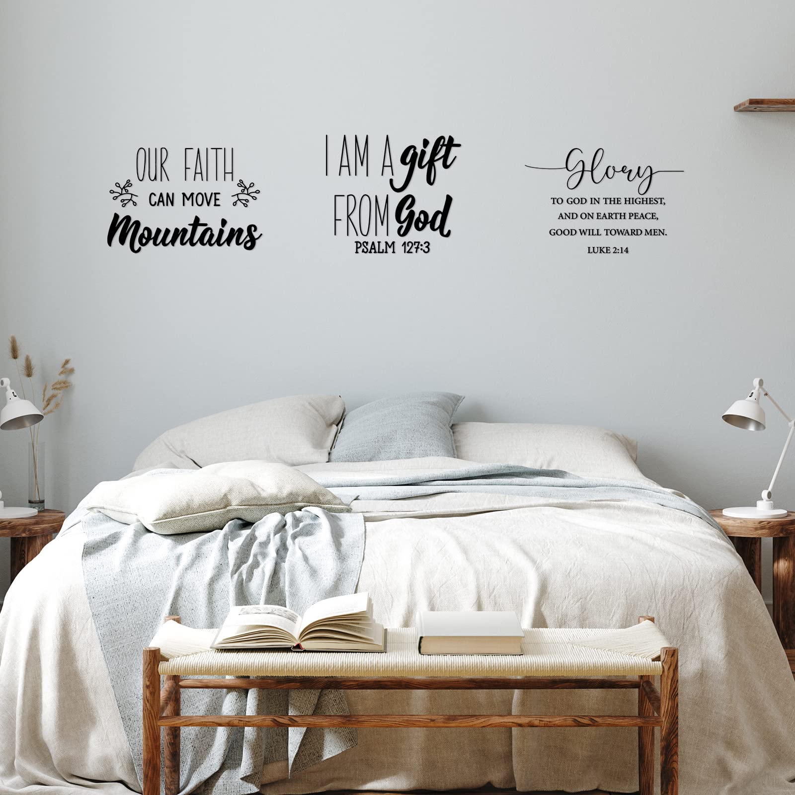 Sabary 12 Pcs Bible Verse Wall Decals Religious Scripture Wall Art Inspirational Quotes Wall Stickers Christian Peel and Stick Motivational Wall Decor for Bedroom Living Room(Stylish Style)