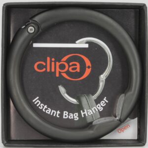 Clipa Bag Hanger - Matte Black PVD - The Ring That Opens Into a Hook and Hangs in Just 1/2" of Space, Holds 33 lbs., 3 yr. Warranty