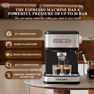 Empstorm 20 Bar Espresso Machine, Cappuccino Machines with Milk Frother Steam Wand, Latte Machine for Home&Barista, Automatic Shut-off Function