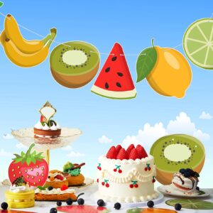 Tudomro 4Pcs Fruit Theme Party Decorations Twotti Tutti Frutti Banner Hawaiian Tropical Summer Fruit Banner Garland Fruity Birthday Party Decoration for Fruit Theme Birthday Baby Shower Party Supplies