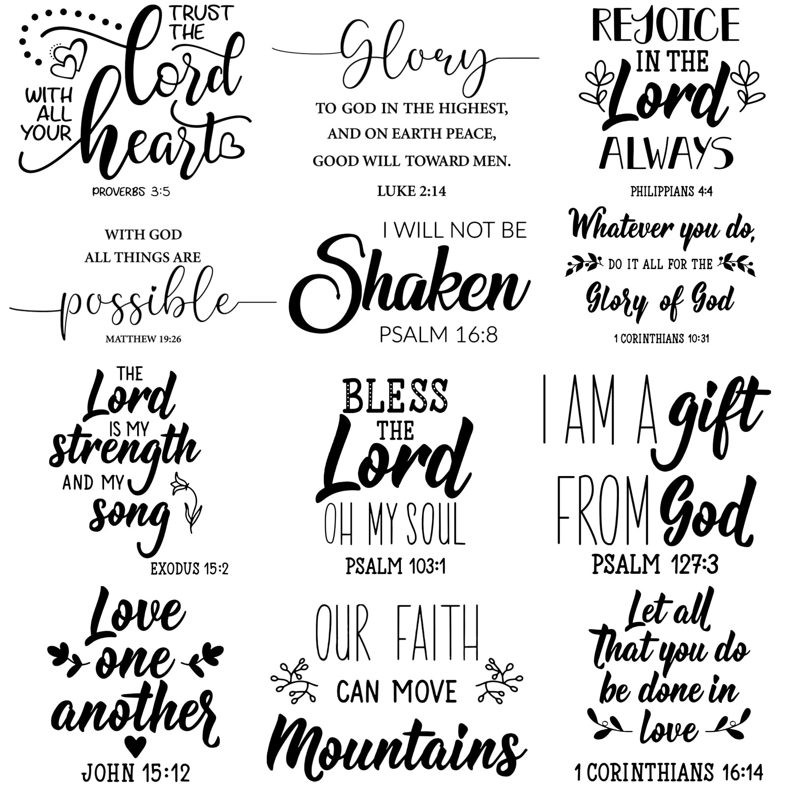 Sabary 12 Pcs Bible Verse Wall Decals Religious Scripture Wall Art Inspirational Quotes Wall Stickers Christian Peel and Stick Motivational Wall Decor for Bedroom Living Room(Stylish Style)