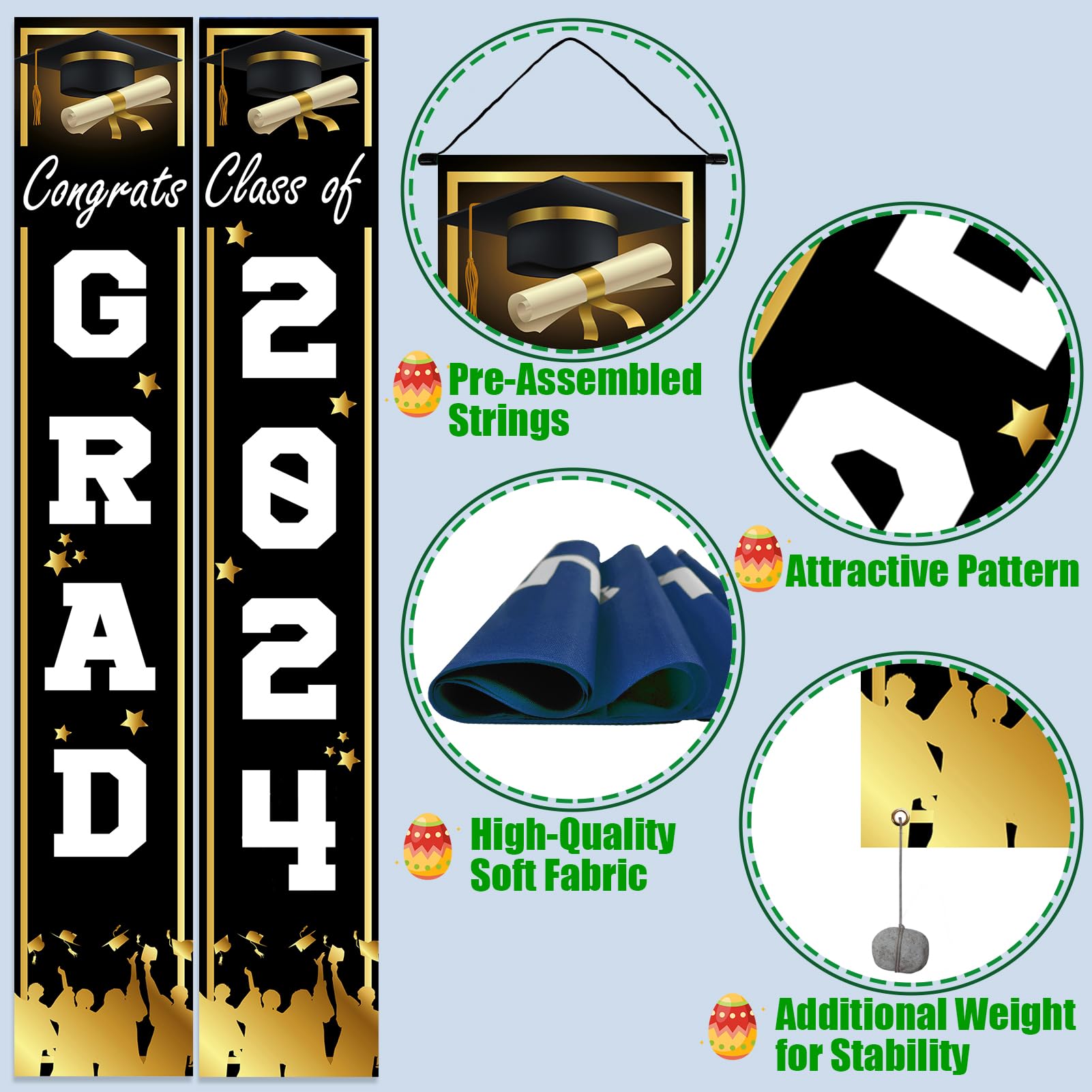 Class of 2024 Graduation Decorations, Black Congrats Graduation Banner Party Supplies - Graduation Party Class of 2024 Graduation Decorations for Any Schools or Grades