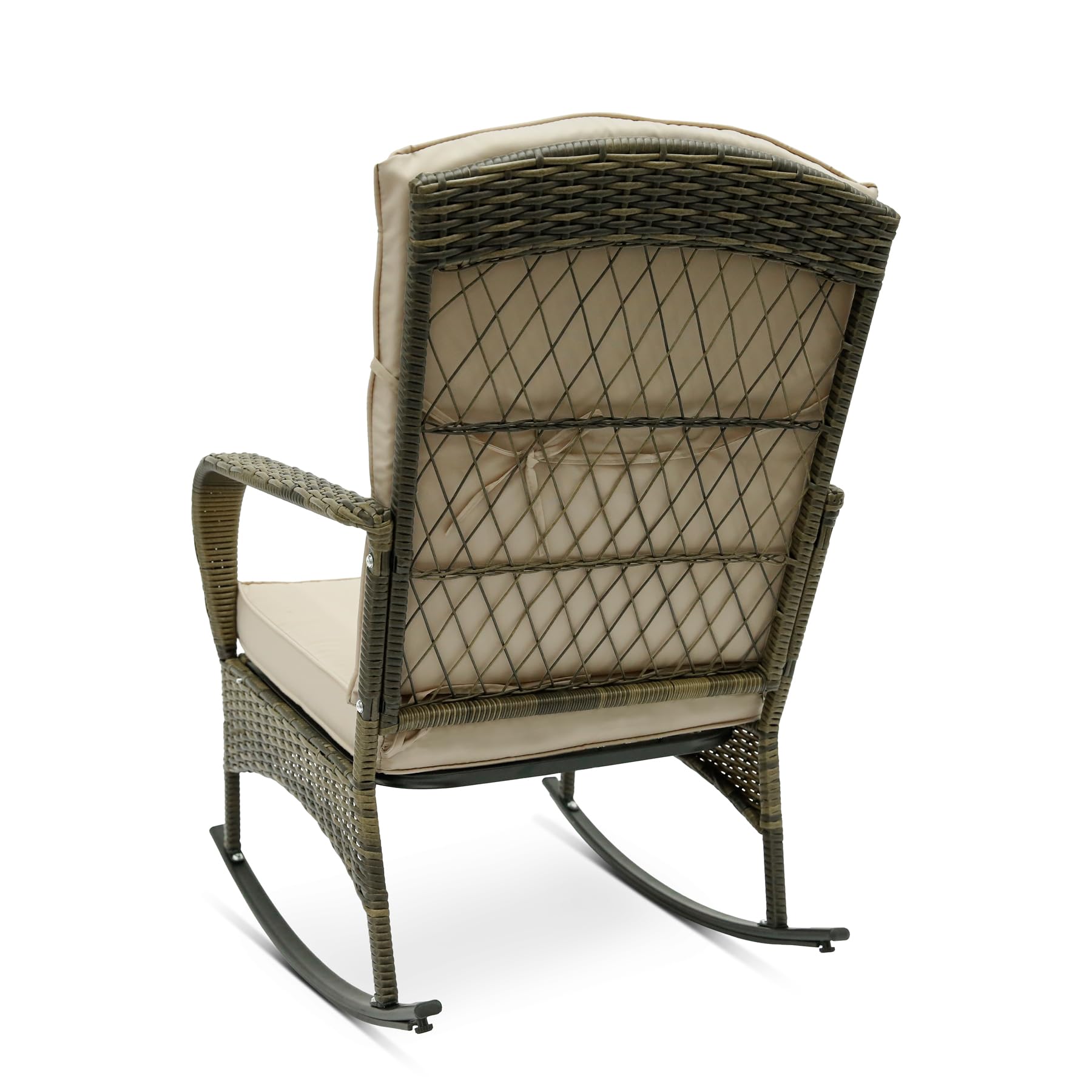 CIRMUBUY 3-Piece Outdoor Furniture Set, Patio Conversation Chair, Wicker Cushioned Patio Rocker with Side Table for Porch, Garden, Poolside & Deck, Beige