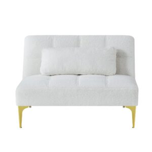 Polibi Modern Sofa Couch with Toss Pillows, Convertible Folding Sofa Bed with Adjustable Backrest and Golden Legs, Single Sofa Chair, Teddy Fabric, White