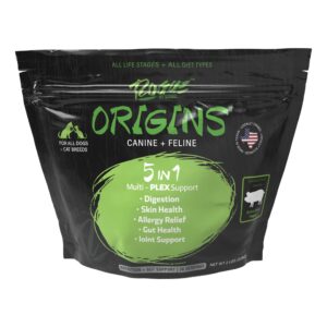 rogue pet science origins 5-in-1 dog supplement - powdered food topper w/natural heirloom pork protein- supports healthy digestion, skin, and coat - helps reduce itching & joint inflammation (2 lbs)