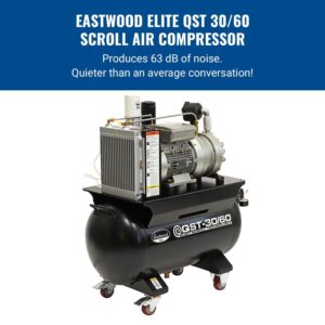 Eastwood Elite QST 30/60 Scroll Air Compressor | Quiet Powerful Portable Shop Air Compressor Technology | High Performance Air Pump 12.7 cfm @ 90 psi | 4 HP 100% duty cycle | Automatic Moisture Drain