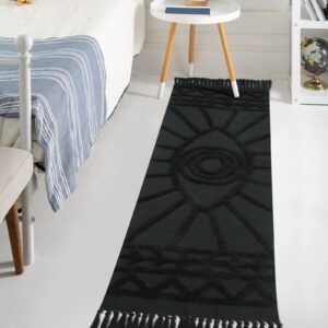 Uphome Hallway Runner Rug 2'x6' Washable Evil Eye Tufted Boho Rug with Tassels Soft Cotton Woven Kitchen Rugs Farmhouse Aesthetic Dark Gray Accent Rug for Living Room Laundry Room Bedroom