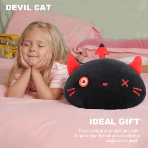 Onsoyours Cute Kitten Plush Toy Stuffed Animal Black Kitty Soft Anime Cat Plush Pillow for Kids (Devil Cat, 12")