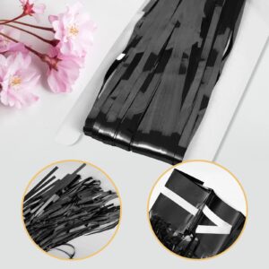 Ohiyoo 5 Pack 3.2ft x 9.8ft Black Foil Fringe Backdrop Curtains Metallic Tinsel Curtain Fringe Backdrop Streamer for Birthday Party Decoration Baby Shower Wedding Halloween Christmas Party Decor