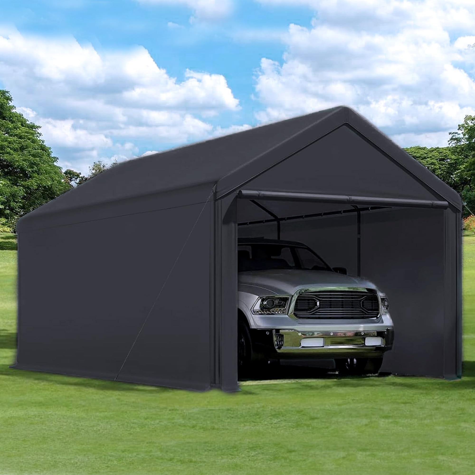 Caravan Canopy Domain 10 x 20 Foot Durable Sidewalls for Garage Carport Canopy Car Tent with Dual Zippers and Roll Up Door, Black (Sidewalls Only)