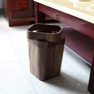 Retro Trash Can Household Creative Imitation Wood Garbage Bin for Rooms Kitchen and Paper of Office Basket Living Room, Without Cover