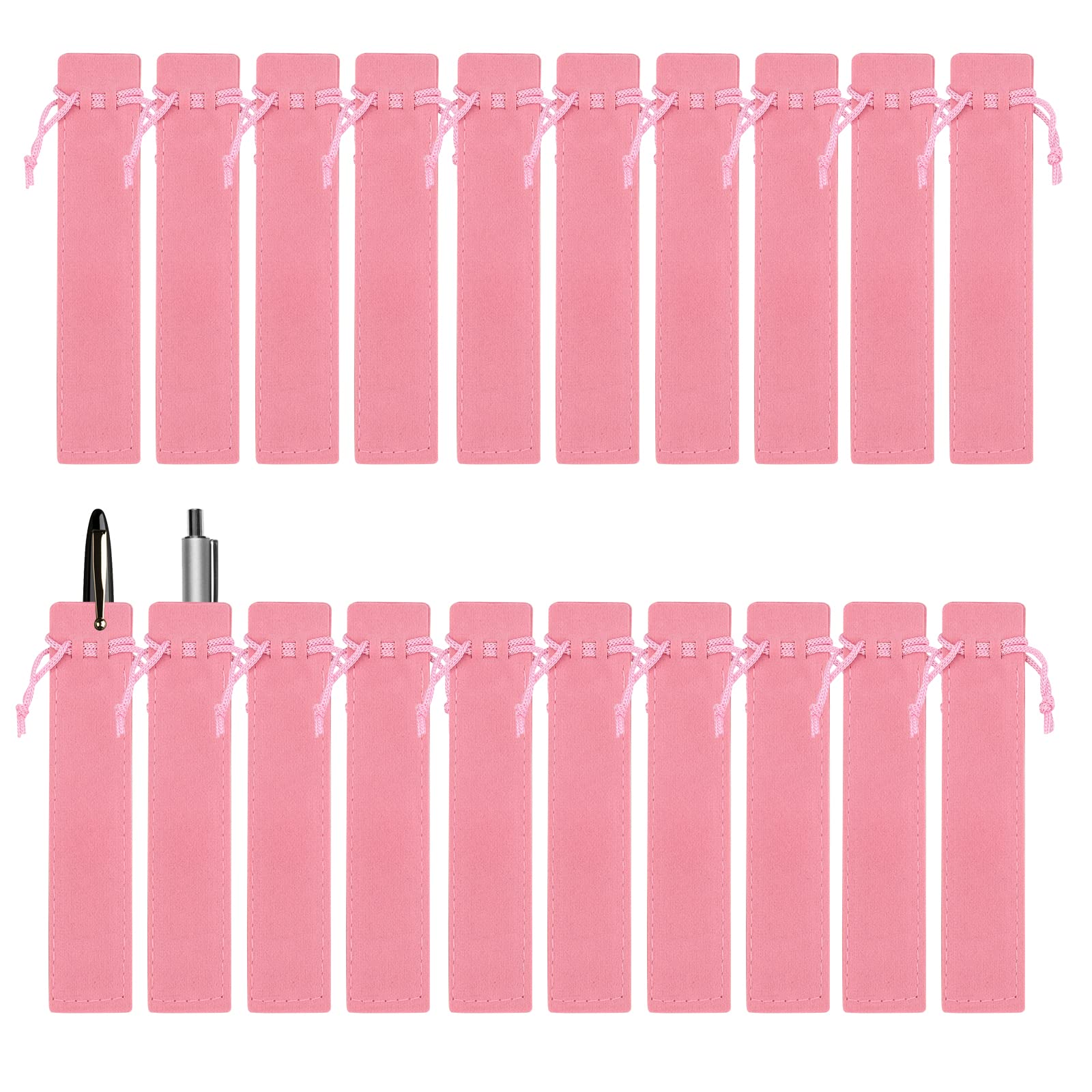 Bekecidi 20 Pieces Velvet Pen Pouch Drawstring Pen Pouch Pen Gift Bags Single Pen Holder Packaging Sleeve for School Office Business Gift (Pink)