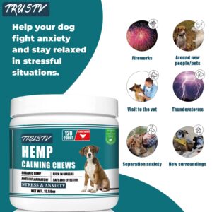 Hemp Calming Chews for Dogs - All-Natural Soothing Snacks for Stress & Dog Anxiety Relief, Dog Melatonin Calming Treats - Helps Aid with Thunderstorms, Separation, Stress Relief & Barking(120 Chews)