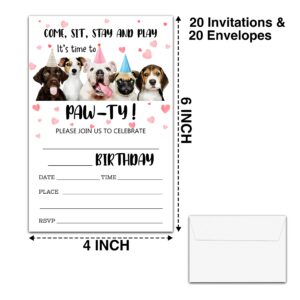 YSTEP Dog Birthday Party Invitations, 20 Invite Cards with Envelopes, 4"x6" Dog Pawty Birthday Party Invites - A15