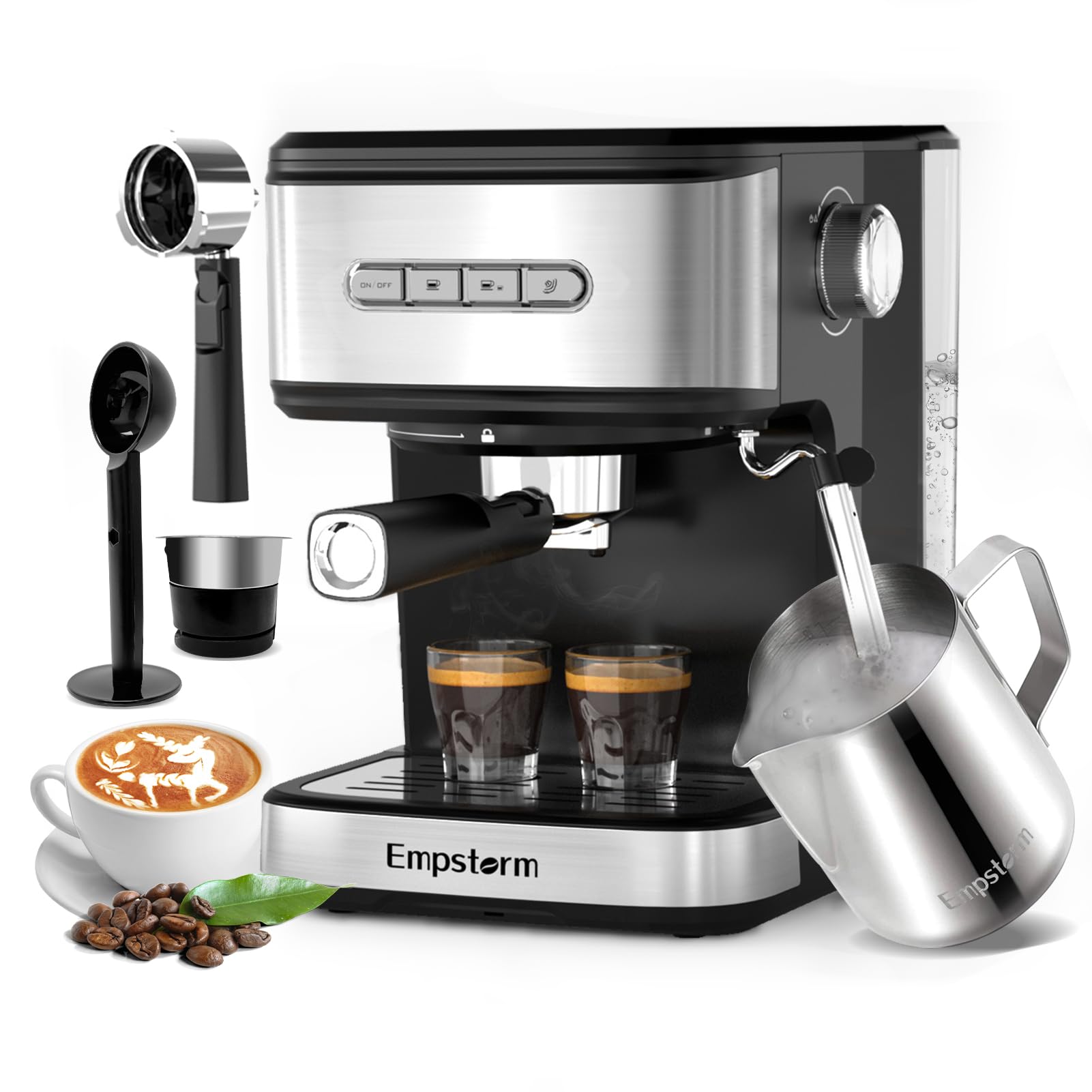 Empstorm 20 Bar Espresso Machine, Cappuccino Machines with Milk Frother Steam Wand, Latte Machine for Home&Barista, Automatic Shut-off Function