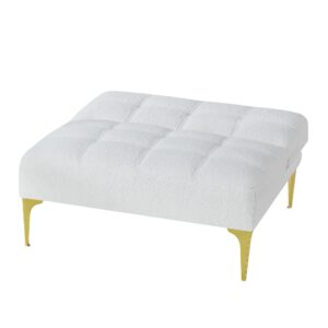 Polibi Modern Sofa Couch with Toss Pillows, Convertible Folding Sofa Bed with Adjustable Backrest and Golden Legs, Single Sofa Chair, Teddy Fabric, White