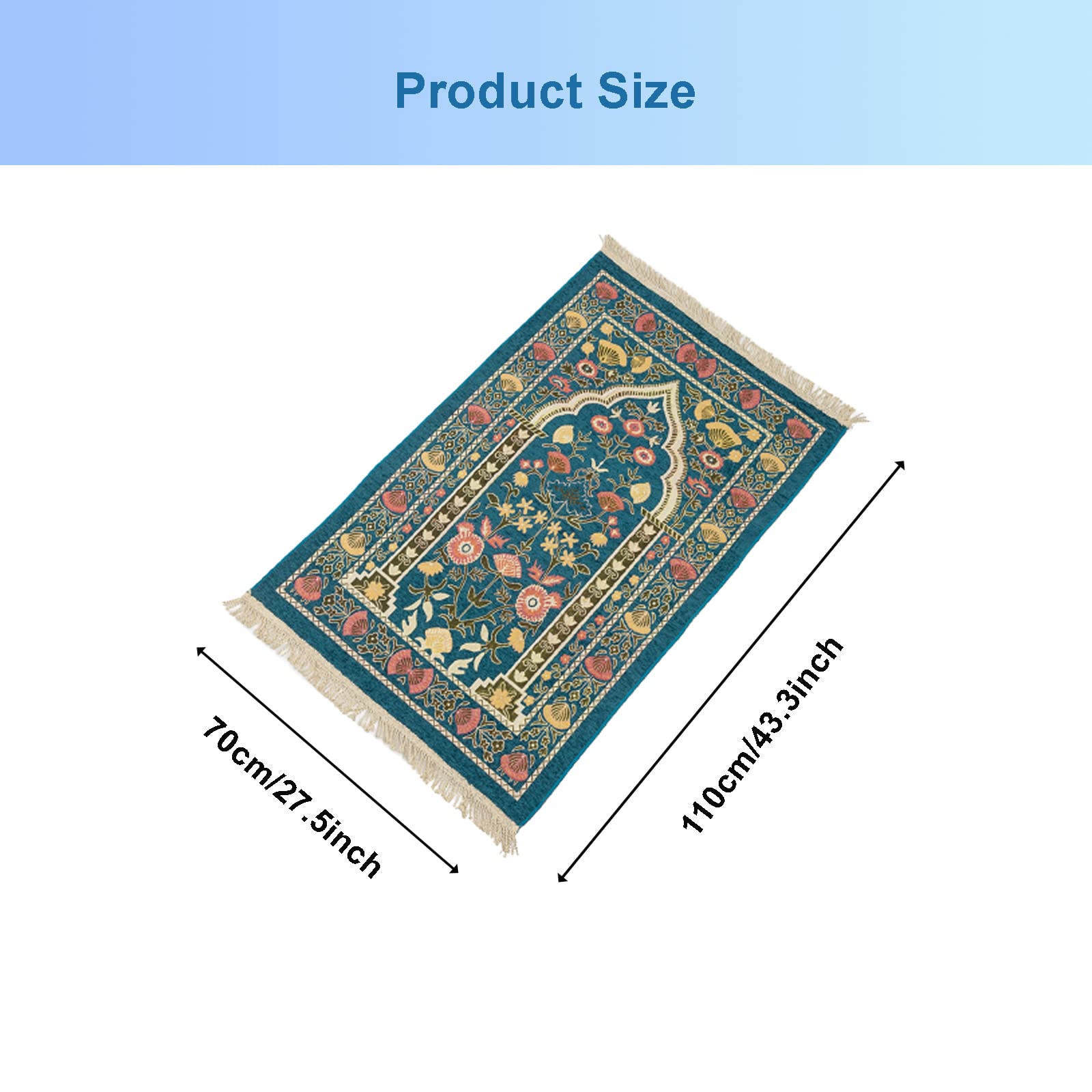 Muslim Prayer Rug, Portable Prayer Mat, Prayer Mat Muslim for Men and Women, Foldable Prayer Mat for Muslims, Comfortable Muslim Praying Mat, Perfect Muslim Gift, 110x70cm (Blue)