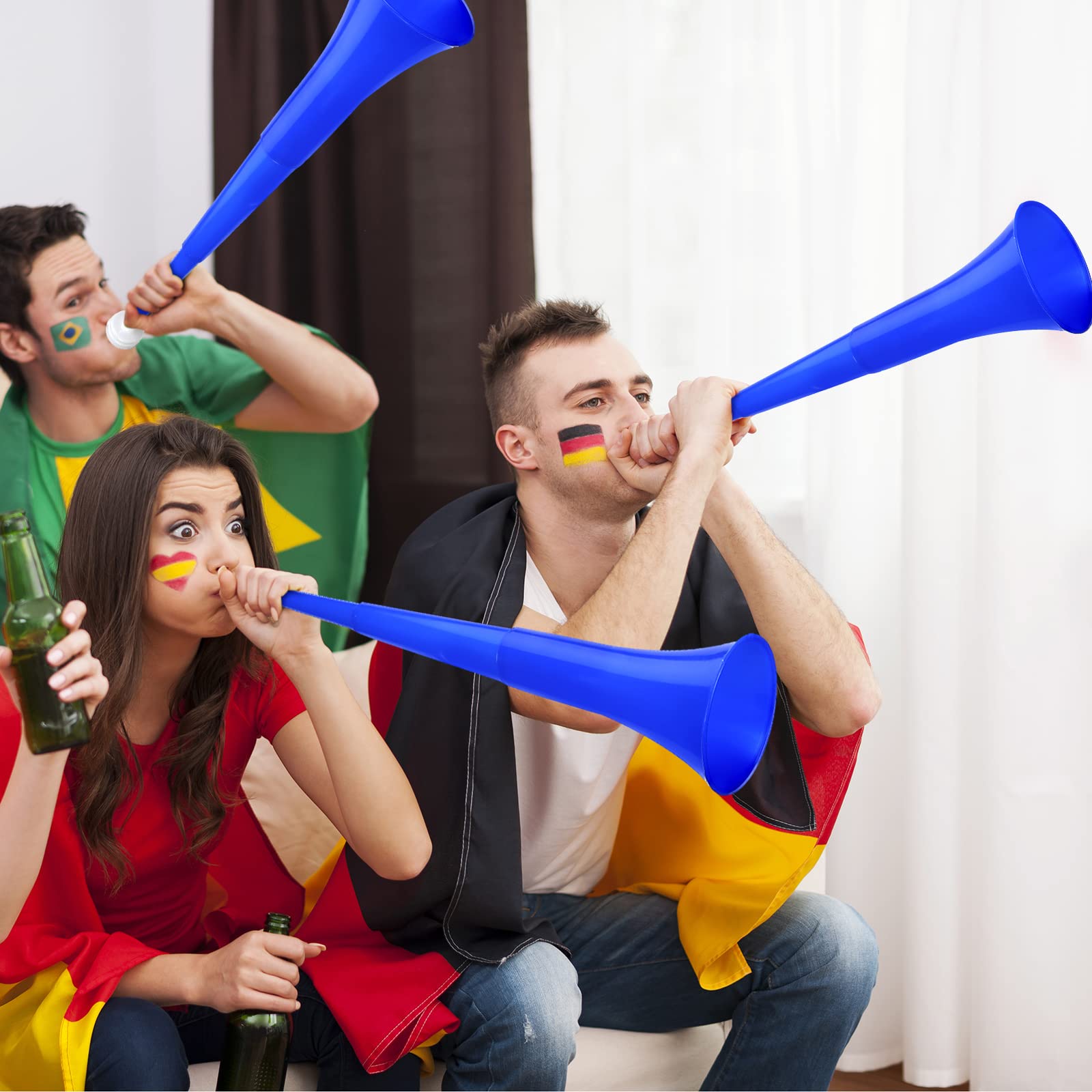 Honoson 8 Pieces Collapsible Stadium Horn 24 Inch Plastic Trumpet Vuvuzela Horn Blow Horn Noisemakers for Sporting Events Graduation Games School Sports Party Supplies Favors Accessories (Blue)