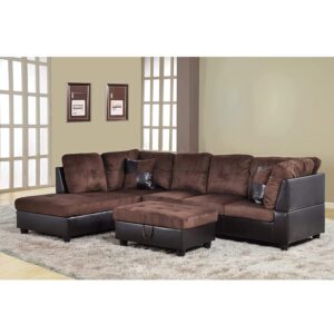 a ainehome sectional sofa set for living room, l shape sectional couch with large storage ottoman for apartment, living room furniture set for home (left hand facing, b-chocolate)