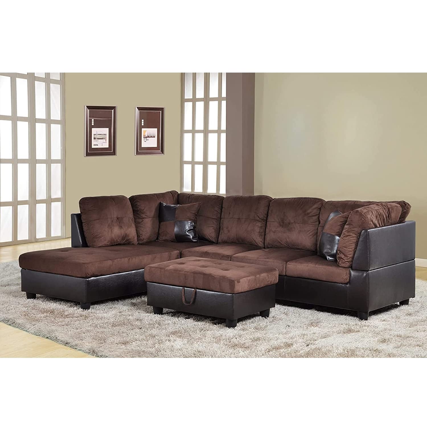 A Ainehome Sectional Sofa Set for Living Room, L Shape Sectional Couch with Large Storage Ottoman for Apartment, Living Room Furniture Set for Home (Left Hand Facing, B-Chocolate)