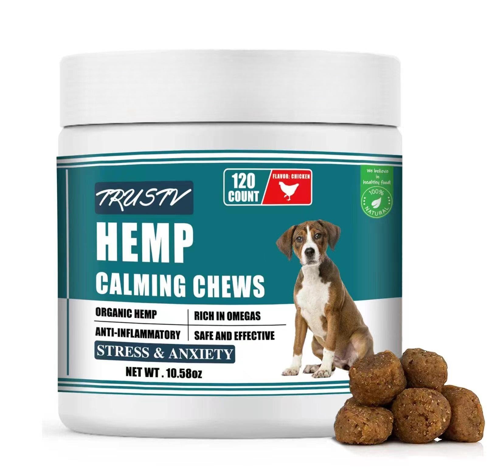 Hemp Calming Chews for Dogs - All-Natural Soothing Snacks for Stress & Dog Anxiety Relief, Dog Melatonin Calming Treats - Helps Aid with Thunderstorms, Separation, Stress Relief & Barking(120 Chews)