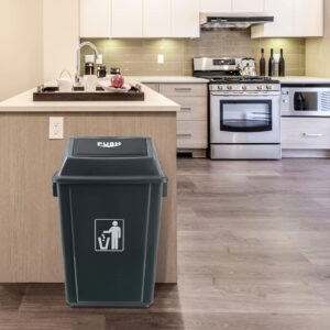 Kekow 4-Pack Plastic Garbage Can with Lid, Gray Trash Can, 13 Gallon