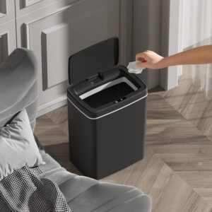 Sooyee Bathroom Trash Can with Lid Automatic Garbage Can,3.7 Gallon Smart Trash Can,14 L Plastic Trash Bin,Touchless Trash Can for Kitchen,Office,Bedroom,Bathroom,Living Room,Black