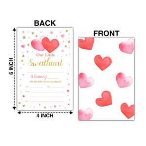 Buildinest Sweetheart Birthday Party Invitations with Envelopes (20-Pack), 4"x6" Pink Red Watercolor Hearts Birthday Invitation Cards, Fill-in Style Party Invites-B12