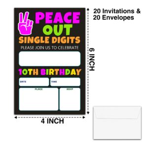 YSTEP 10th Birthday Party Invitations, 20 Invite Cards with Envelopes, 4"x6" Peace out Single Digits Birthday Party Invites - A10