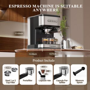 Empstorm 20 Bar Espresso Machine, Cappuccino Machines with Milk Frother Steam Wand, Latte Machine for Home&Barista, Automatic Shut-off Function