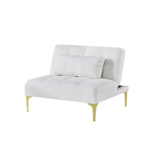 Polibi Modern Sofa Couch with Toss Pillows, Convertible Folding Sofa Bed with Adjustable Backrest and Golden Legs, Single Sofa Chair, Teddy Fabric, White