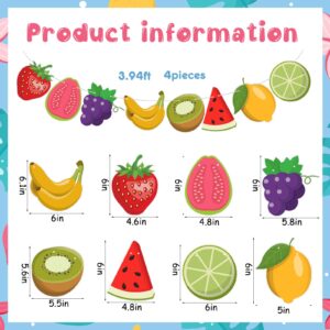 Tudomro 4Pcs Fruit Theme Party Decorations Twotti Tutti Frutti Banner Hawaiian Tropical Summer Fruit Banner Garland Fruity Birthday Party Decoration for Fruit Theme Birthday Baby Shower Party Supplies