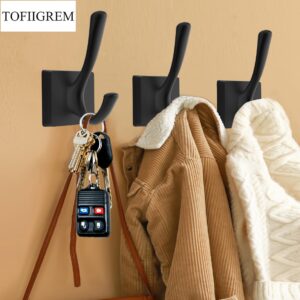 TOFIIGREM Black Wall Hooks Coat Hooks, Mudroom Hooks Bathroom Hallway Hooks for Hanging Clothes Robe Towel Backpack, Heavy Duty Decorative Hooks Modern Double Towel Hooks (4 Pack, Black)