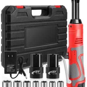 FAHKNS 18V Extended Cordless Ratchet Wrench 3/8 Electric Wrenches Set 45 ft-lbs (60 N.m) 400RPM Power,2 Battery 2.0Ah Lithium-Ion,7 Sockets (10/11/12/13/14/15/17mm) And Charger,Variable Speed Trigger