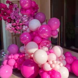 FOTIOMRG 110pcs Hot Pink Balloon Garland Arch Kit, 18 12 10 5 inch Hot Pink Latex Balloons Different Sizes Pack for Birthday Baby Shower Bridal Shower Wedding Bachelorette Party Decorations