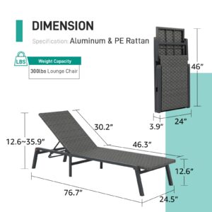 Patiorama Patio Chaise Lounge Set of 2, Aluminum Outdoor Folding Lounge Chair, All-Weather PE Rattan Wicker Adjustable Reclining Lounge Chair for Outside,Portable Sun Lounger for Beach Lawn Pool-Grey