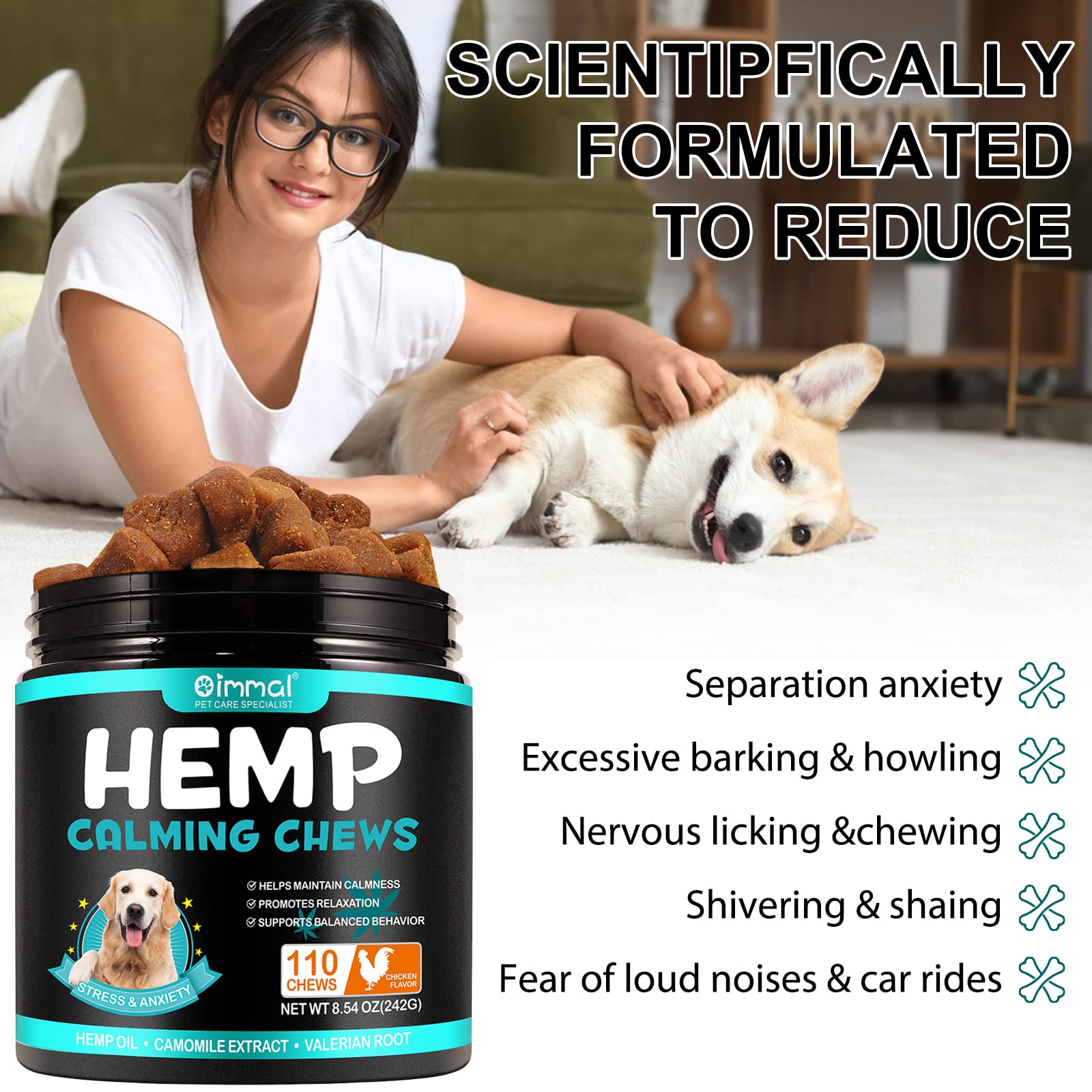 Calming Chews for Dogs, 110PCS Hemp Calming Treats Dog Anxiety Relief, Advanced Dog Calming Chews,Traval-Thunder-Seperations Stress Relief Calming Dog Treats (Chicken Flavor)