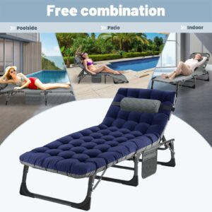 Slsy Folding Lounge Chairs Outdoor, Adjustable Sleeping Cot Chair, Portable Folding Bed Cot Chaise Lounge Chairs for Outside Beach Lawn Camping Pool Sun Tanning