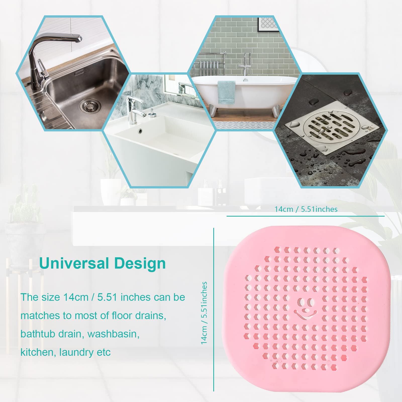 Shower Drain Hair Catcher, Hair Drain Catcher with Suction Cups Tub Drain Hair Catcher Hair Stopper for Shower Drain Bathtub Hair Drain Catcher for Bathroom Bathtub Kitchen Sinks (White+Black)