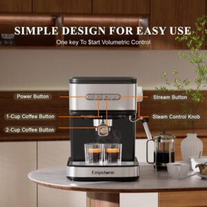 Empstorm 20 Bar Espresso Machine, Cappuccino Machines with Milk Frother Steam Wand, Latte Machine for Home&Barista, Automatic Shut-off Function