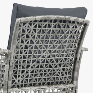 CIRMUBUY 3-Piece Outdoor Furniture Set, Patio Conversation Chair, Wicker Cushioned Patio Rocker with Side Table for Porch, Garden, Poolside & Deck, Dark Grey