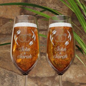 Set of 2 Custom Champagne Flutes - Customized Wedding Champagne Glasses - Personalized Bride & Groom Champagne Flutes for Mr & Mrs - Champagne Coupe Glasses - Unique Wedding Gift Idea - 6 Designs