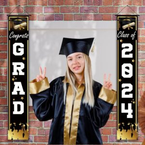 Class of 2024 Graduation Decorations, Black Congrats Graduation Banner Party Supplies - Graduation Party Class of 2024 Graduation Decorations for Any Schools or Grades